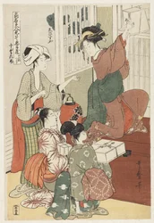 Escena 10 Comparación de bellezas célebres y la liga leal, c.1797 (grabado en madera a color)